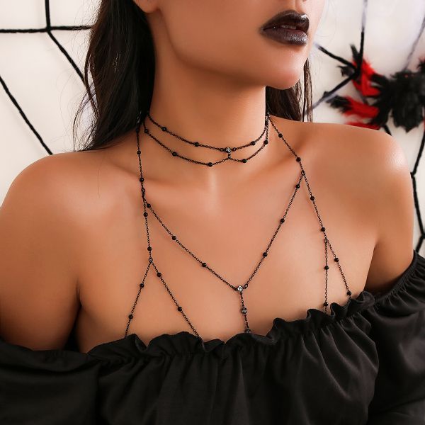 Picture of Rhinestone Black Bras Chain Lingerie Jewelry Party Dress