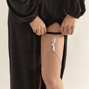 Picture of Fashion Geometric Leaf Tassel Pendant Elastic Leg Chain*Silver