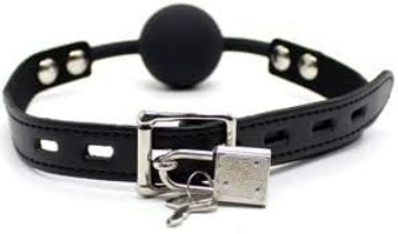 Picture of BDSM Silicone Ball Gag with Lock Leather Strap*Black