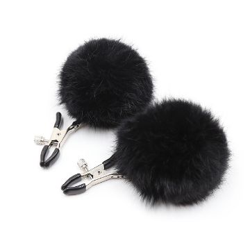 Picture of Feather Fur Ball Sexy Metal Clips Nipple Clamps*Black
