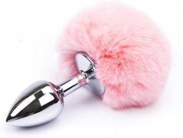 Picture of Catch Me Stainless Steel Faux Silver Bunny Tail Butt Plug*Pink