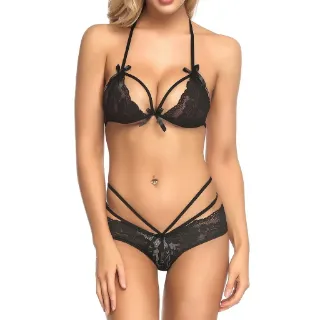 Picture of Temptation Black Bow Lace Bra and Panty Set*Size L