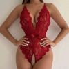 Picture of Lace Scallop Trim Teddy Plunging Backless Open Crotch Thong Bodysuit