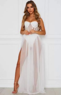 Picture of White Mesh Sheer See-Through Nightgown