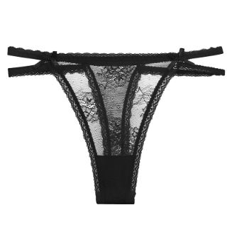 Picture of TARA Black Thin Strap Lace Satin Panties*Size S