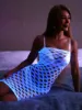 Picture of Glow In The Dark Blue Strapless Fishnet Bodystocking