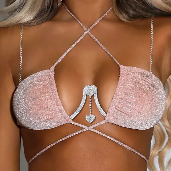 Picture of Sexy Heart Pendant Rhinestone Bra Chain*Silver