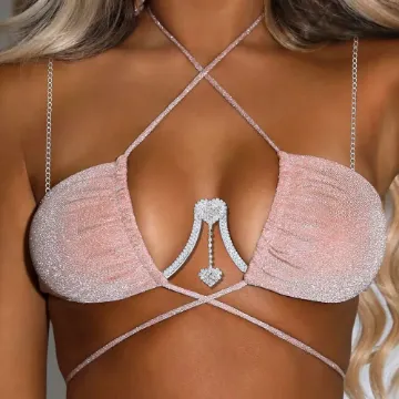 Picture of Sexy Heart Pendant Rhinestone Bra Chain*White