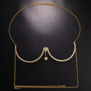 Picture of Sexy Heart Pendant Rhinestone Bra Chain*Golden